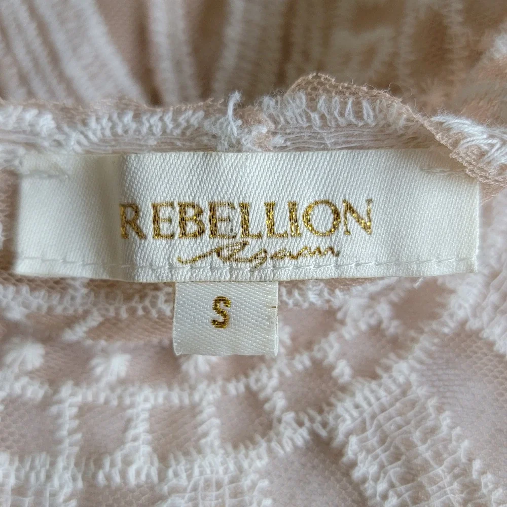 Rebellion Again Lace Mesh Kimono Cardigan Beige Women's S Boho Longline Duster